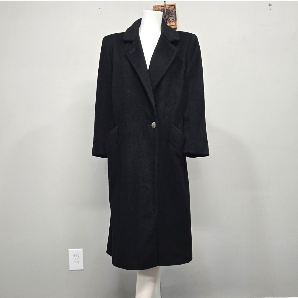 Vintage 90s Talbots Petites Wool Overcoat 10P Black Long Union Made Minimalist
